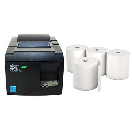 Product Cover Star Micronics TSP 143IIU Receipt Printer Productivity Bundle - Easy to Use - USB Printer - Dark Gray - Compatible with Square Stand - Includes Four (4) Rolls of Receipt Paper
