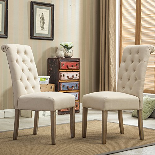 Product Cover Roundhill Furniture Habit Solid Wood Tufted Parsons Dining Chair (Set of 2), Tan