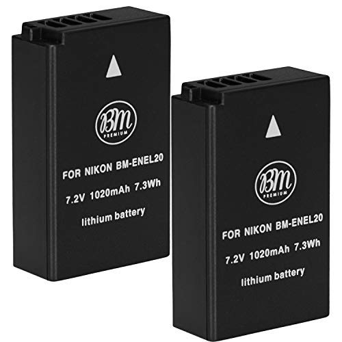 Product Cover BM 2 Pack of EN-EL20, EN-EL20a Batteries for Nikon Coolpix P1000, DL24-500, Coolpix A, 1 AW1, 1 J1, 1 J2, 1 J3, 1 S1, 1 V3 Digital Camera