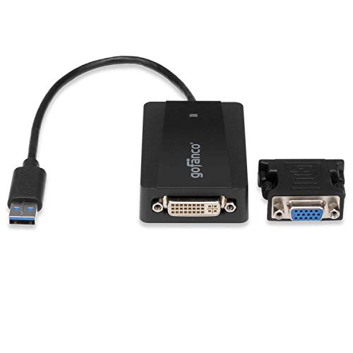 Product Cover gofanco® USB 3.0 to DVI / VGA Video Graphics Adapter (Black) with external graphics chipset and a DVI-to-VGA converter - up to 2048x1152 resolution for Windows and Mac systems