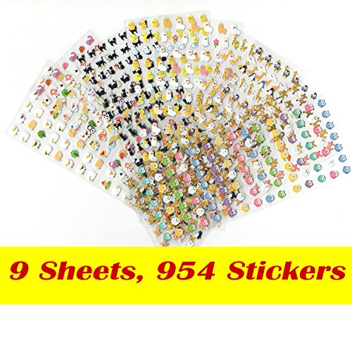 Product Cover 9 Pieces Best Value Choice of Colorful Cute Animal Calendar Reminder Stickers (Total 954pcs) - Cat, Deer, Bear, Penguin, Alice In Wonderland, Chicken, Bunny