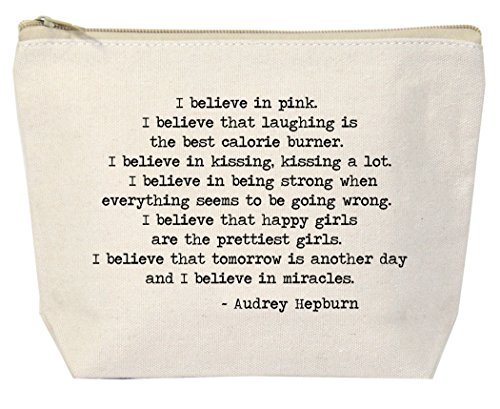 Product Cover I Believe In Pink Audrey Hepburn Quote Natural Canvas Zipper Bag for Cosmetics and Collections
