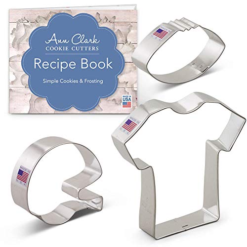 Product Cover Ann Clark Cookie Cutters 3-Piece Football Cookie Cutter Set with Recipe Booklet, Football, Football Helmet, and T-Shirt