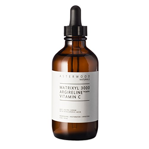 Product Cover MATRIXYL 3000 + ARGIRELINE Peptide + Vitamin C 4 oz Serum with Organic Hyaluronic Acid, Reduce Sun Spots, Wrinkles, Our Most Powerful Triple Combination ASTERWOOD NATURALS Bottle