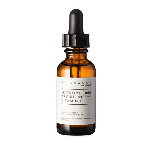 Product Cover MATRIXYL 3000 + ARGIRELINE Peptide + Vitamin C 1 oz Serum with Organic Hyaluronic Acid, Reduce Sun Spots, Wrinkles, Our Most Powerful Triple Combination ASTERWOOD NATURALS Bottle