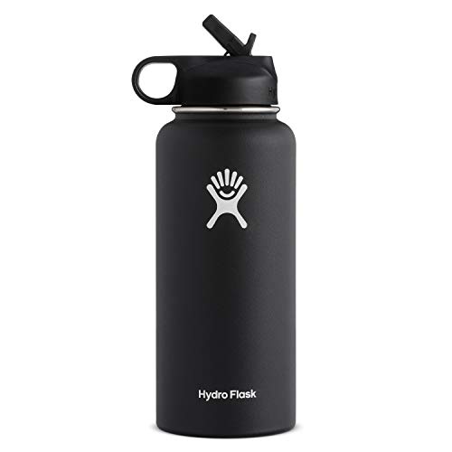 Product Cover Hydro Flask Vacuum Insulated Stainless Steel Water Bottle Wide Mouth with Straw Lid (Black, 32-Ounce)