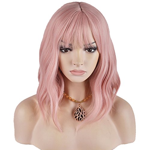 Product Cover BERON 14'' Short Curly Women Girl's Charming Synthetic Wig with Air Bangs Wig Cap Included (Lovely Pink)