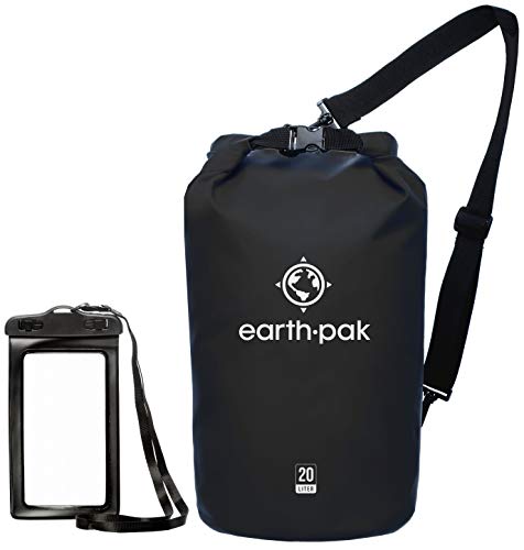 Product Cover Earth Pak -Waterproof Dry Bag - Roll Top Dry Compression Sack Keeps Gear Dry for Kayaking, Beach, Rafting, Boating, Hiking, Camping and Fishing with Waterproof Phone Case (Black, 10L)