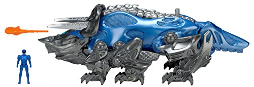 Product Cover Power Rangers Movie Triceratops Battle Zord with Blue Ranger Figure - Megazord Action Toys - Functioning Catapult - Blue Ranger Fits Inside - Collect Them All and Build the Megazord