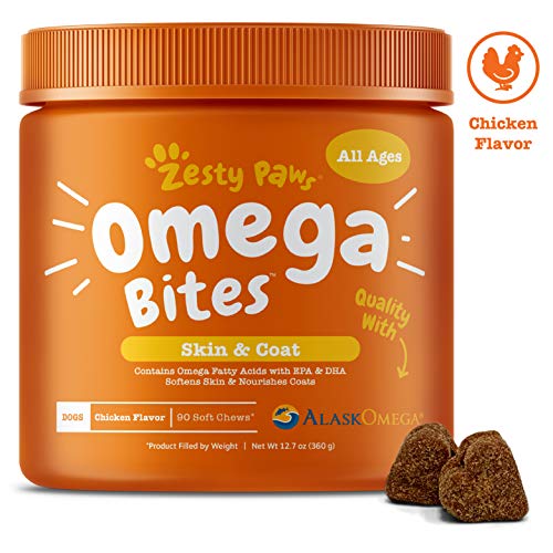 Product Cover Zesty Paws Omega 3 Alaskan Fish Oil Chew Treats for Dogs - with AlaskOmega for EPA & DHA Fatty Acids - Itch Free Skin - Hip & Joint Support + Heart & Brain Health