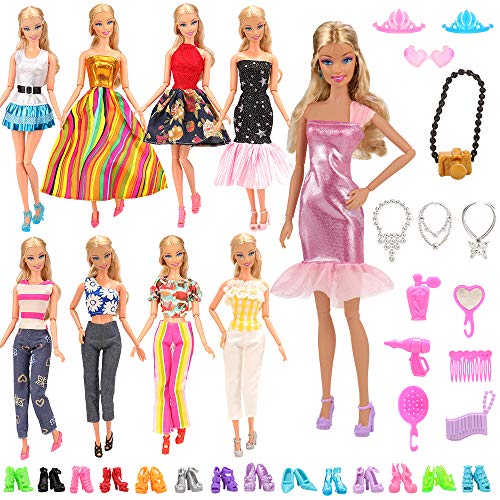 Product Cover BARWA Lot 15 Items 5 Sets Fashion Dresses Casual Wear Clothes with 10 Pair Shoes, 13 Accessories for 11.5 Inch Girl Doll Birthday Xmas Gift