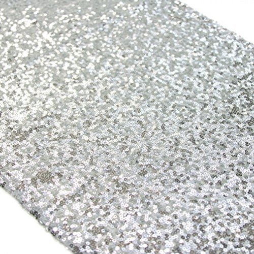 Product Cover TRLYC 12 x 120 Inch Sparkly Silver Sequin Table Runner, Silver