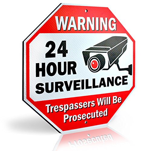 Product Cover Signs Authority Reflective Warning 24 Hour Surveillance No Trespassing Metal Sign for Home Business Video Security CCTV Camera 12
