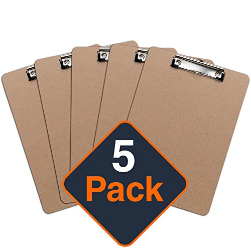 Product Cover Clipboards (Set of 5) by Office Solutions Direct! ECO Friendly Hardboard Clipboard, Low Profile Clip Standard A4 Letter Size