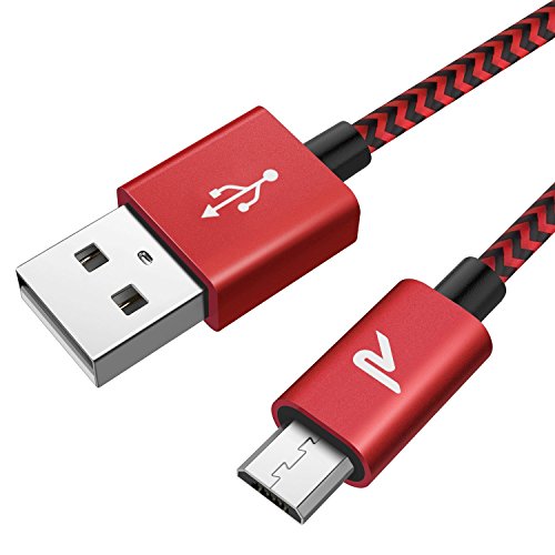 Product Cover RAMPOW Braided Micro USB Cable, Samsung Fast Charger Cord [6.5ft], Android Charging Cable Compatible with Galaxy S7/S6, Sony, Motorola and More (Red)