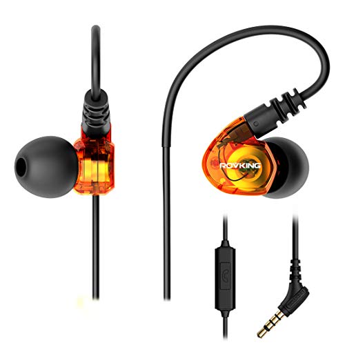 Product Cover ROVKING Wired Over Ear Sport Earbuds, Sweatproof in Ear Headphones for Running Gym Workout Exercise Jogging, Noise Isolating Earhook Earphones Ear Buds with Mic for Cell Phones MP3 Laptop, Orange