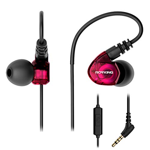 Product Cover ROVKING Wired Over Ear Sport Earbuds, Sweatproof in Ear Headphones for Running Gym Workout Exercise Jogging, Noise Isolating Earhook Earphones Ear Buds with Mic for Cell Phones MP3 Laptop, Wine Red