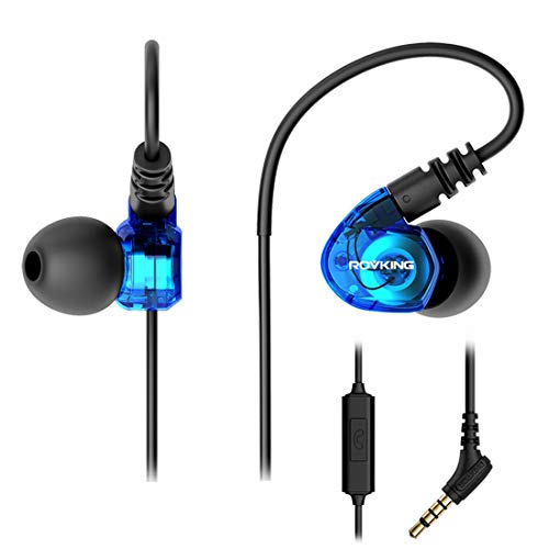 Product Cover ROVKING Wired Over Ear Sport Earbuds, Sweatproof in Ear Headphones for Running Gym Workout Exercise Jogging, Noise Isolating Earhook Earphones Ear Buds with Mic for Cell Phones MP3 Laptop, Blue