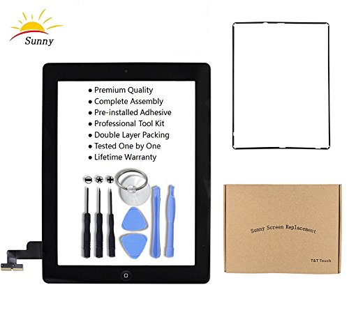 Product Cover iPad 2 A1395 A1396 A1397 Replacement Screen Digitizer Glass Assembly(Black) - Includes Home Button Camera Holder Pre Installed Adhesive Stickers Bezel Frame and Professional Tool Kit