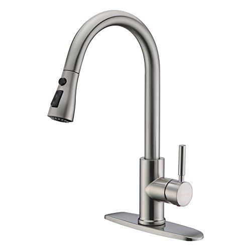 Product Cover WEWE Single Handle High Arc Brushed Nickel Pull out Kitchen Faucet,Single Level Stainless Steel Kitchen Sink Faucets with Pull down Sprayer