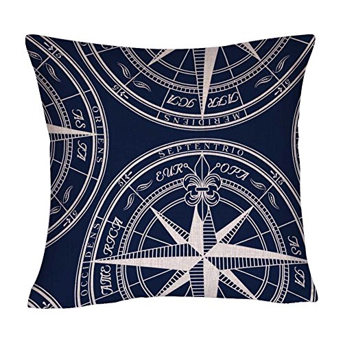 Product Cover DECOPOW Navy Blue Compass Pillow Cotton Linen Decorative Throw Pillow Case Square 18 Inches