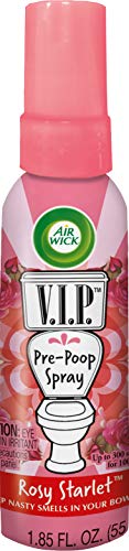 Product Cover Air Wick V.I.P. Pre-Poop Toilet Spray, Up to 100 uses, Contains Essential Oils, Rosy Starlet Scent, Travel size, 1.85 oz, Holiday Gifts, White Elephant gifts, Stocking Stuffers