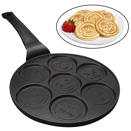 Product Cover Emoji Smiley Face Pancake Pan - Non-stick Pan Cake Griddle with 7 Unique Flapjack Faces
