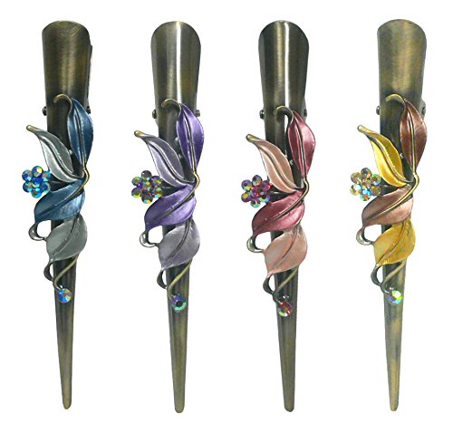 Product Cover Set of 4 Flower Alligator Clips Long Duck Bill Clip Beak Clip 1 Each of 4 Colors YY86155-1-4