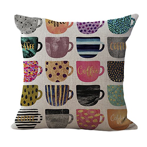 Product Cover ChezMax Color Coffee Cup Pattern Cushion Cover Cotton Linen Pillowslip Square Decorative Throw Pillow Case 18 X 18''