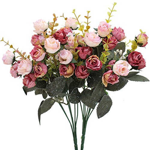 Product Cover Luyue 7 Branch 21 Heads Artificial Silk Fake Flowers Leaf Rose Wedding Floral Decor Bouquet (Pink coffee) by Luyue