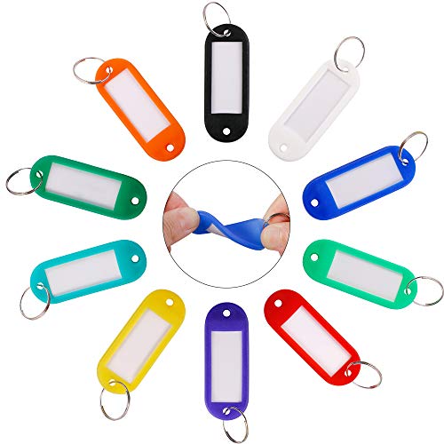 Product Cover InterUS 50 Pack Key Tags, Plastic ID Labels Tags with Split Ring Label Window, Assorted Colors