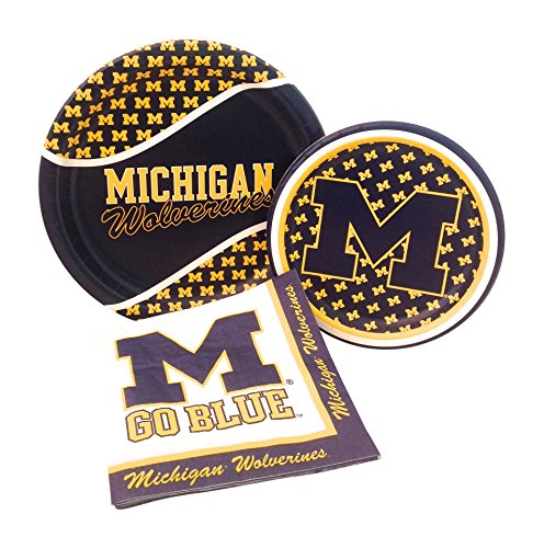 Product Cover University of Michigan Wolverines Party Supply Pack! Bundle Includes Paper Plates & Napkins for 8 Guests
