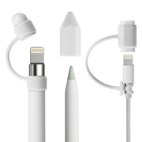 Product Cover Fintie 3 Pieces Bundle for Apple Pencil Cap Holder, Nib Cover, Charging Cable Adapter Tether for Apple Pencil 1st Generation, iPad 6th Gen Pencil, White
