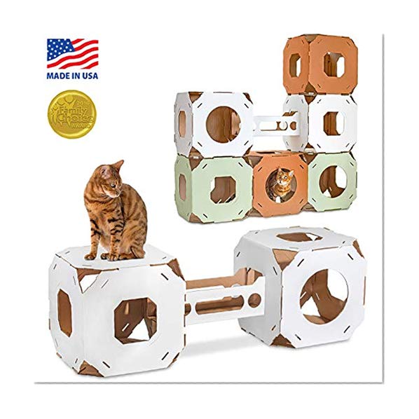 Product Cover Cat Amazing Stacks! - Modern Cat Condo & Modular Cat Tree - House & Tunnel Cubes for Cats - Made in USA, Snow White