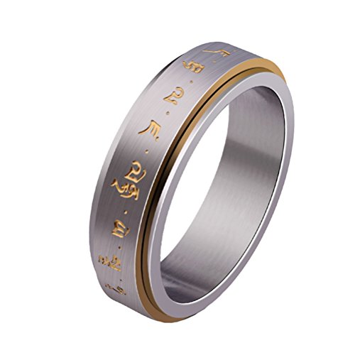 Product Cover HIJONES Men's Stainless Steel Buddhist Gold Mantra Pattern Spinner Lucky Ring