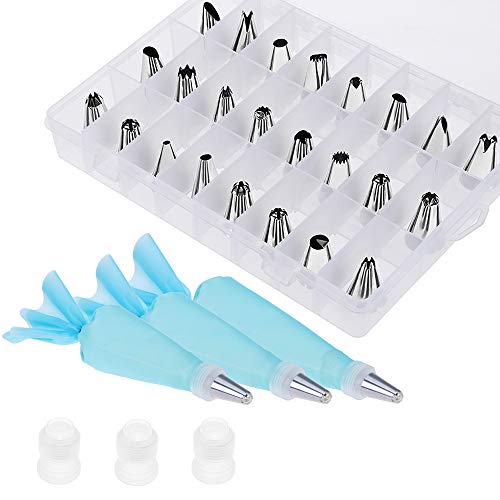 Product Cover Vastar Cake Decorating Supplies Kit - 30 in 1 cake decorations, 24Pcs Professional Stainless Steel DIY Icing Tips with 3 Reusable Coupler & Storage Case & 3 Sizes Silicone Cake Decorating Pastry Bags