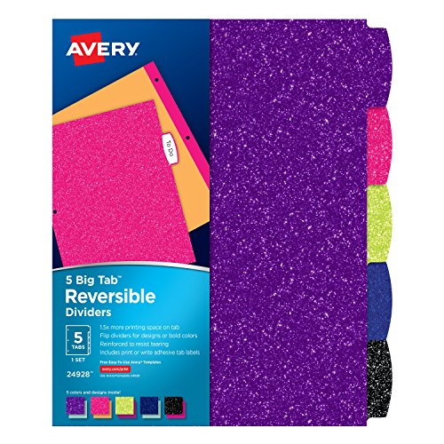 Product Cover Avery Big Tab Reversible Fashion Dividers, Assorted Colors, 5-Tab Set (24928)