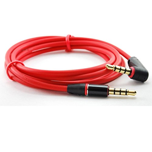 Product Cover HTTX 3.5mm Audio Extension Cable Male to Male Auxiliary 4-Conductor TRRS Stereo [Gold Plated Connectors] 90 Degree Right Angl 4ft -Red (2-Pack)