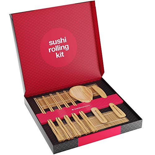 Product Cover Sushi Making Kit Deluxe with Chopsticks - 100% Bamboo - Includes 2 Rolling Mats, Rice Spreader, Rice Paddle, 5 Pairs Chopsticks