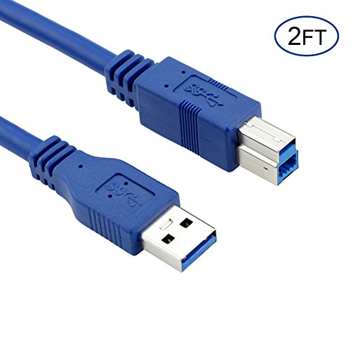 Product Cover Bluwee USB 3.0 Cable - Type A-Male to Type B-Male - 2 Feet (0.6 Meters) - Round Blue