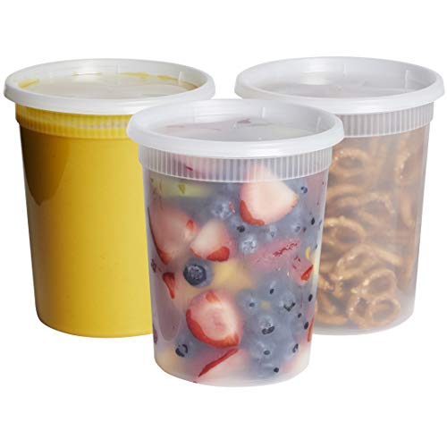 Product Cover [24 Sets - 32 oz.] Plastic Deli Food Storage Freezer Containers With Airtight Lids