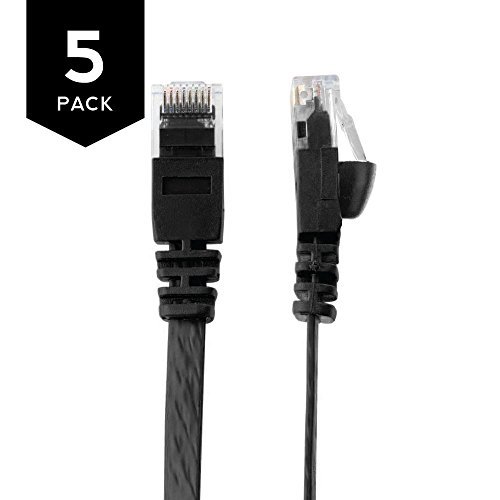Product Cover Buhbo 1 FT Cat6 Flat Ethernet Network Cable RJ45 5-Pack Black Black 0.5 FT (6 inch)