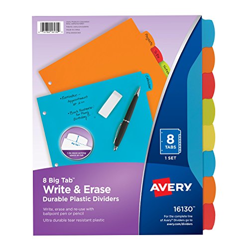 Product Cover Avery Big Tab Write & Erase Durable Plastic Dividers, 8 Multicolor Tabs, 1 Set (16130)