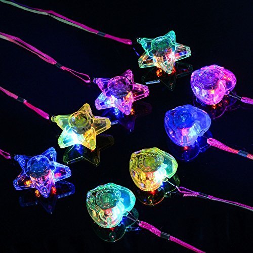 Product Cover Baoqishan 8PCS Colorful LED sparkle plastic necklace and shining pendants (in pentacle star and heart shape)