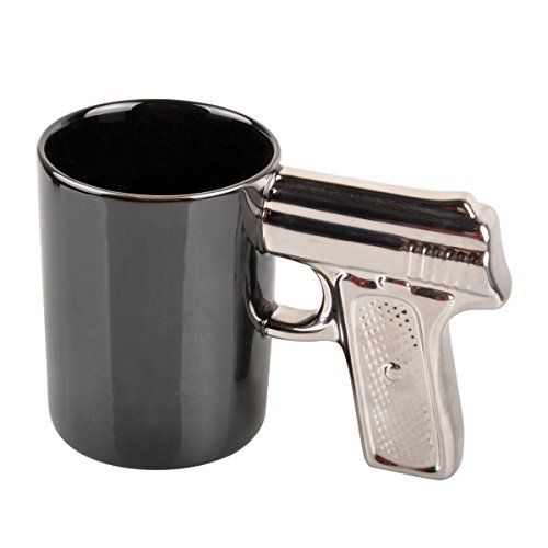 Product Cover HLJgift Novelty Ceramic Coffee Mugs Gun Mugs Pistol Cup for amazing gift Black&Silver