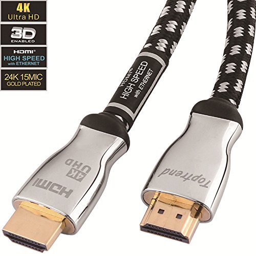 Product Cover Toptrend 4K HDMI Cable 6ft -HDMI 2.0 Cord Supports 1080p, 3D, 2160p, 4K UHD, HDR, Ethernet and Audio Return -CL3 for in-Wall Installation -28AWG Braided for HDTV, Xbox, Blue-ray Player, PS3, PS4, PC