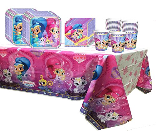 Product Cover Party Pack for 16 Shimmer and Shine Birthday Party Supplies Plates, Napkins, Cups, Tablecover