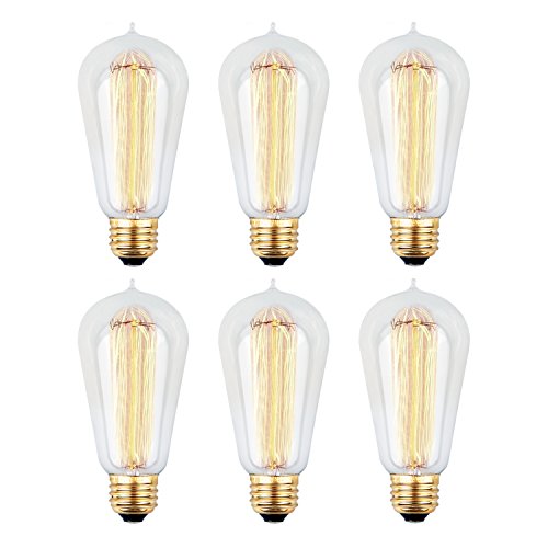 Product Cover 6pcs Edison Bulbs, KinHom 60 Watt Dimmable Vintage Incandescent Light Bulb - E26 Base - Clear Glass - Tear Drop Top - Classic Squirrel Cage Filament Lamp - ST58