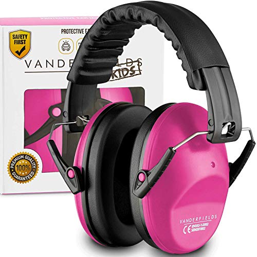 Product Cover Vanderfields Earmuffs for Kids - Hearing Protection Muffs for Children Small Adults Women Foldable Design Ear Defenders Protector with Adjustable Padded Headband for Optimal Noise Reduction - Pink