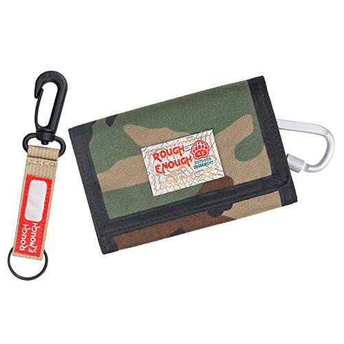 Product Cover Rough Enough Camo Small Boys Wallet for Kids Teens with Zipper Coin Purse Credit Card Trifold Front Pocket Wallet Pouch Holder Organizer with Party Gift Packaging Sport School Outdoor